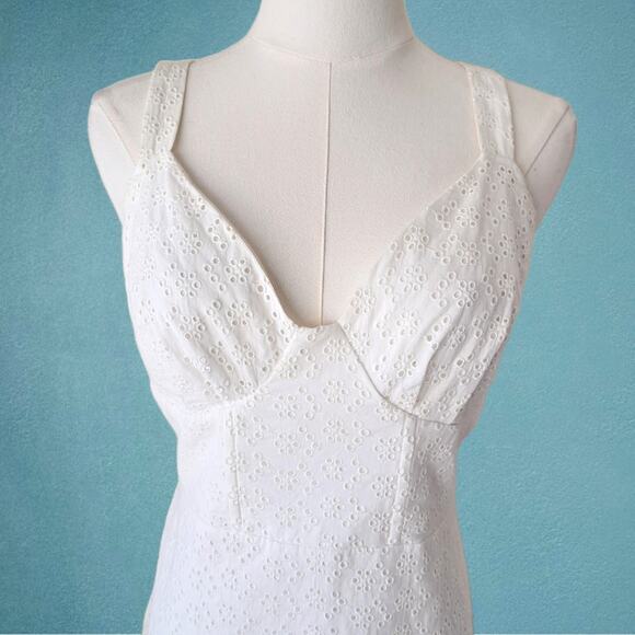 Anthropologie Mare Mare Tatum White Eyelet Mini Dress Large Flare Hem Coquette - Picture 4 of 13